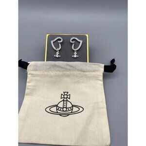 Vivienne Westwood Pave Encrusted Heart Earrings With CZ Orb Drop & bag